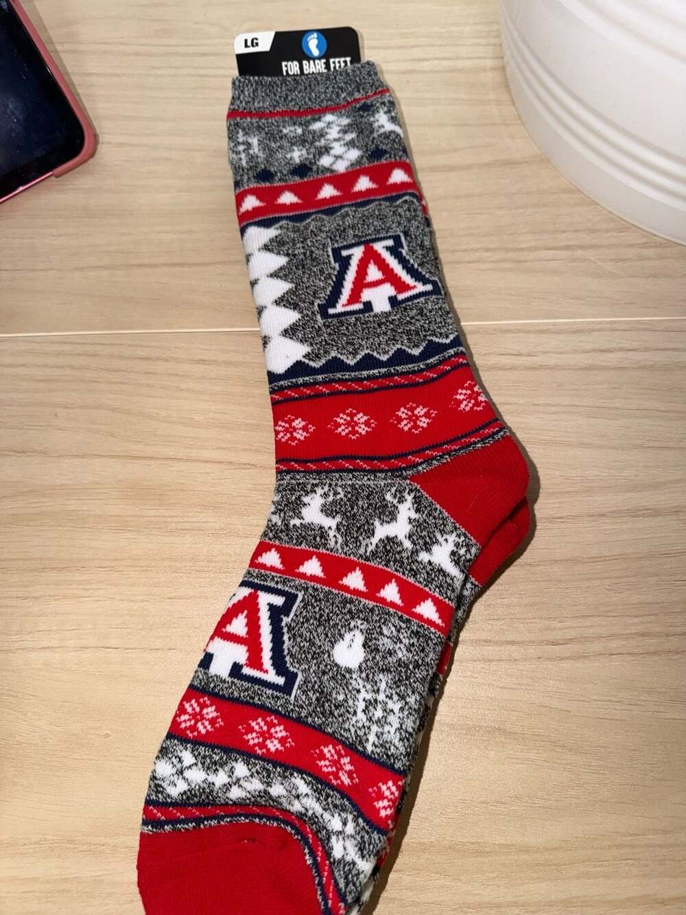 For Bare Feet Arizona Wildcats Gray & Red Knit Crew Socks Mens Size Large